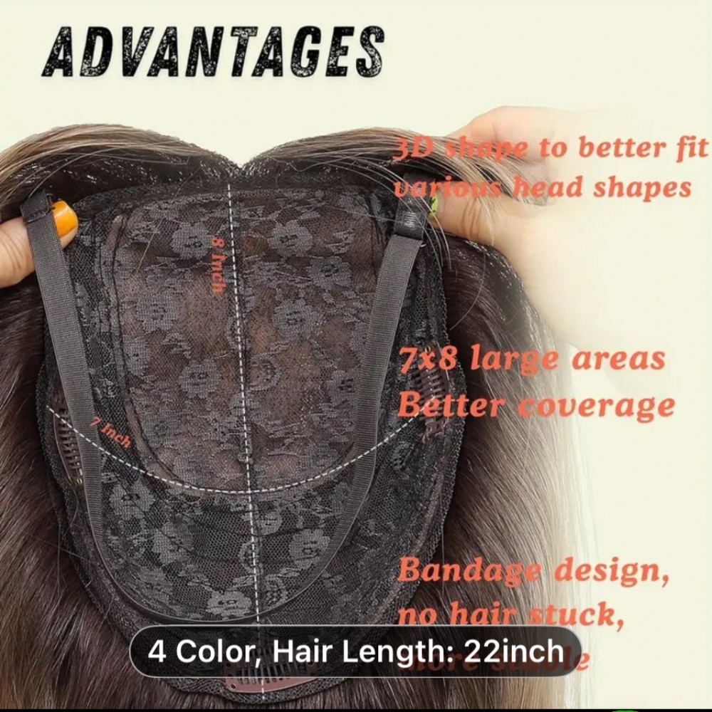 360° 3D Hair Topper with 7"x8" Large Base & 22" Long Straight Synthetic - Picture 2 of 6